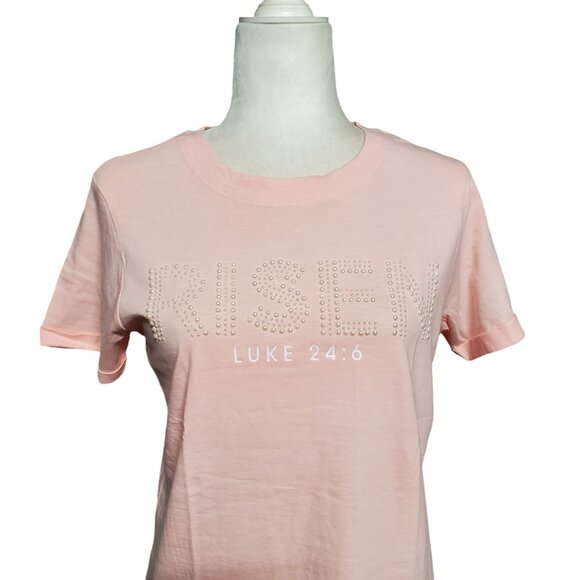Risen Luke 24:6 Pink T-Shirt Women's Small 100% Cotton - Picture 2 of 10